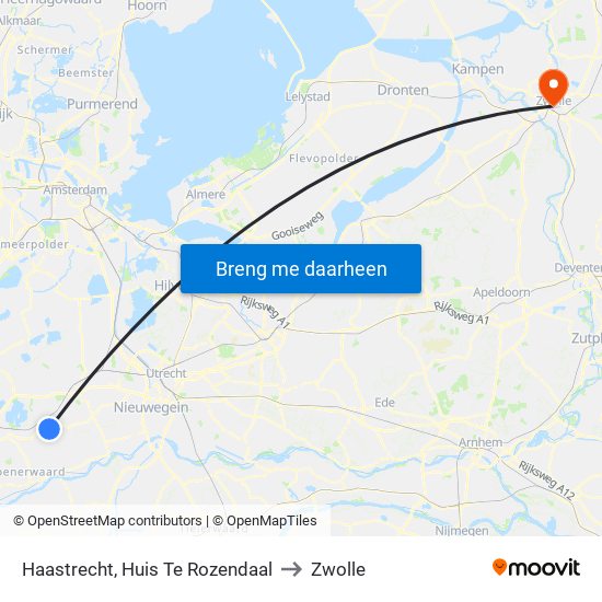 Haastrecht, Huis Te Rozendaal to Zwolle map