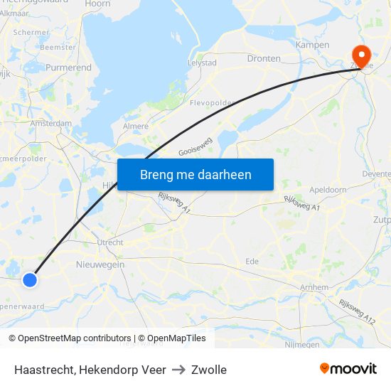 Haastrecht, Hekendorp Veer to Zwolle map
