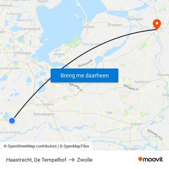Haastrecht, De Tempelhof to Zwolle map