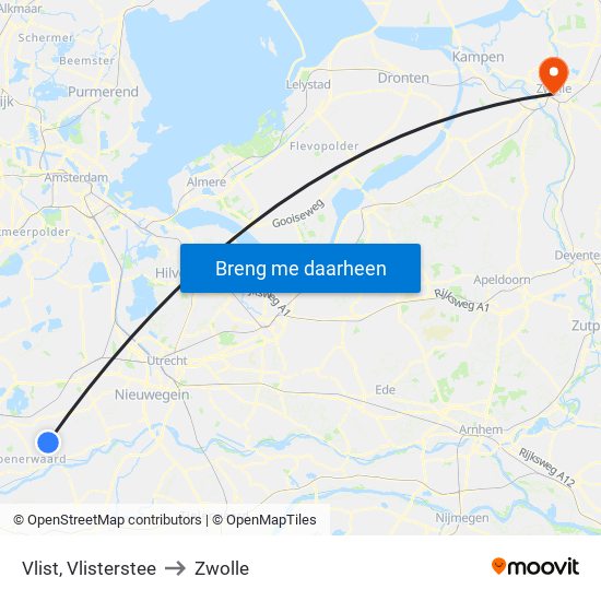 Vlist, Vlisterstee to Zwolle map