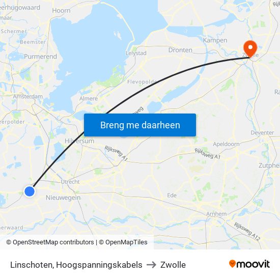 Linschoten, Hoogspanningskabels to Zwolle map