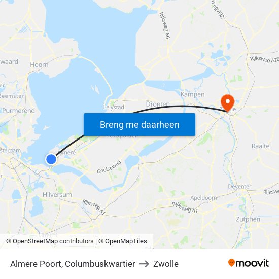 Almere Poort, Columbuskwartier to Zwolle map