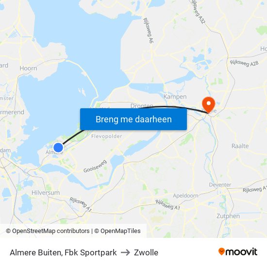 Almere Buiten, Fbk Sportpark to Zwolle map