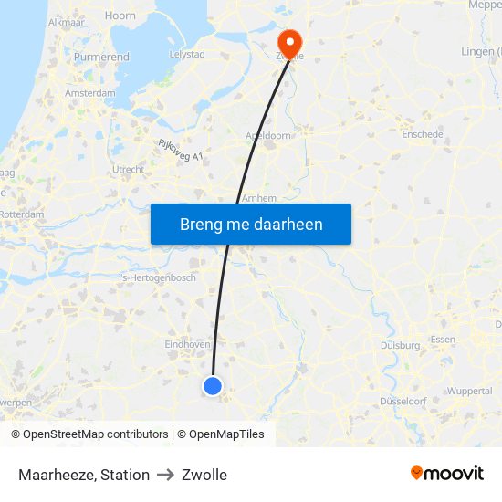 Maarheeze, Station to Zwolle map