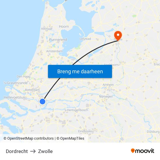 Dordrecht to Zwolle map