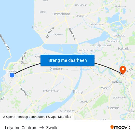 Lelystad Centrum to Zwolle map