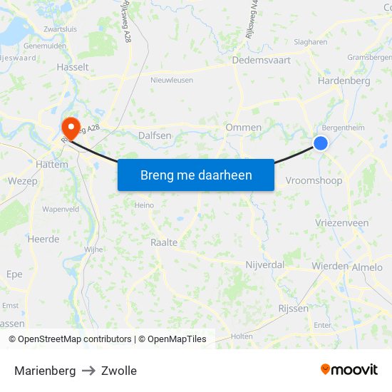 Marienberg to Zwolle map