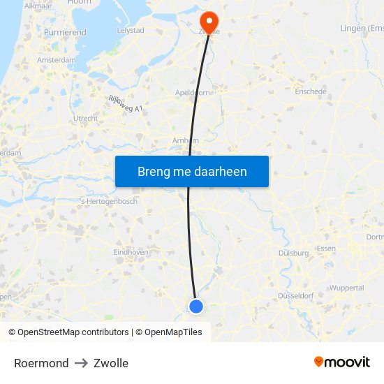 Roermond to Zwolle map