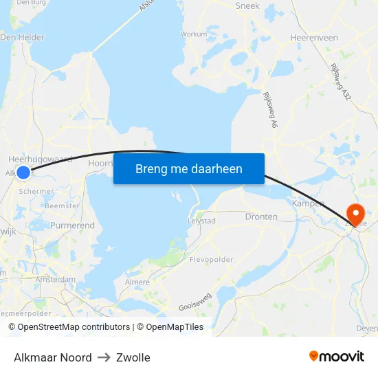 Alkmaar Noord to Zwolle map