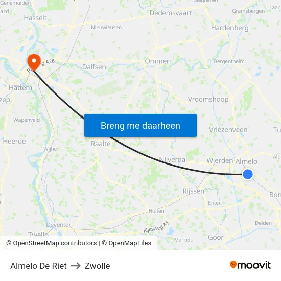 Almelo De Riet to Zwolle map