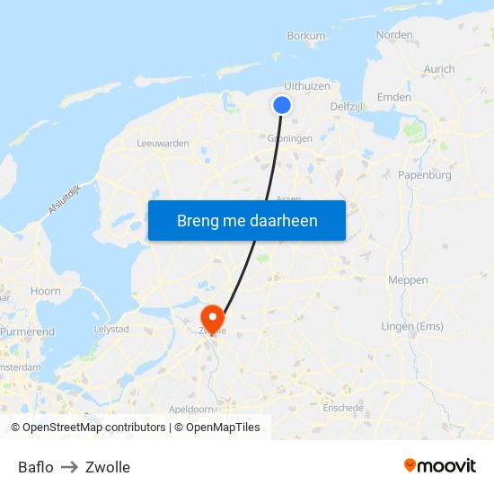 Baflo to Zwolle map