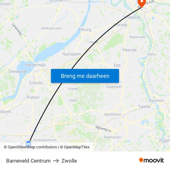 Barneveld Centrum to Zwolle map