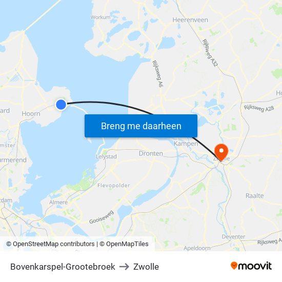 Bovenkarspel-Grootebroek to Zwolle map