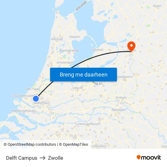 Delft Campus to Zwolle map