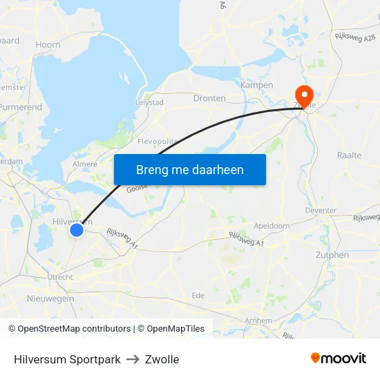 Hilversum Sportpark to Zwolle map
