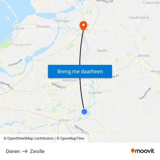 Dieren to Zwolle map