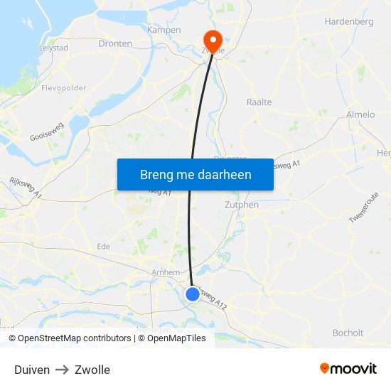 Duiven to Zwolle map