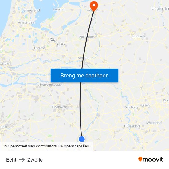 Echt to Zwolle map