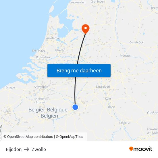 Eijsden to Zwolle map