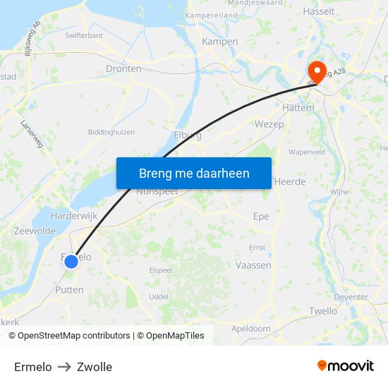 Ermelo to Zwolle map