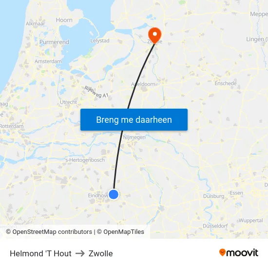 Helmond 'T Hout to Zwolle map