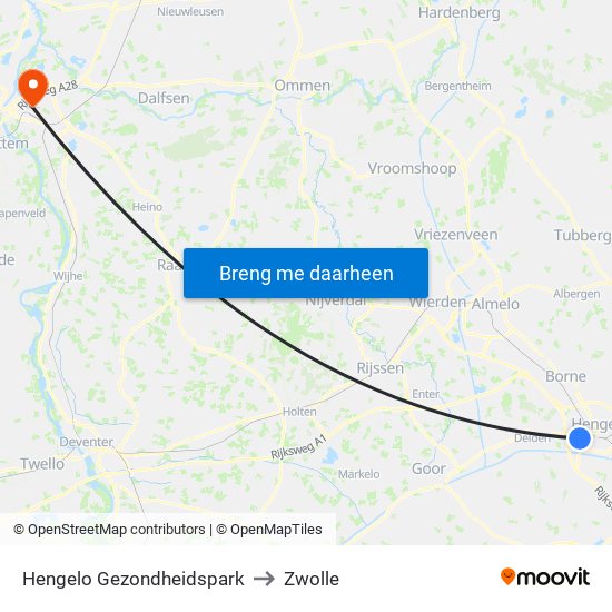 Hengelo Gezondheidspark to Zwolle map
