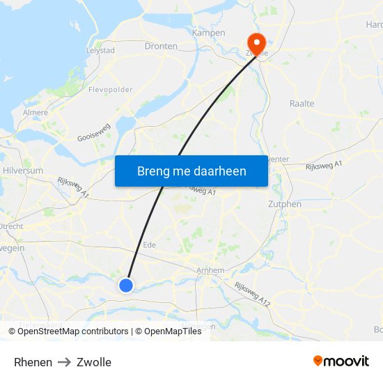 Rhenen to Zwolle map