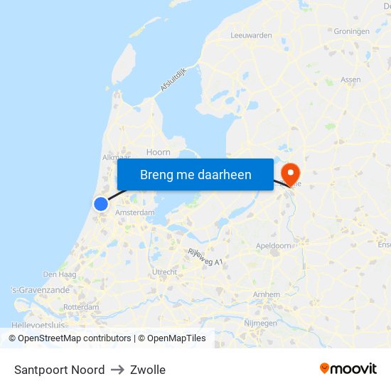 Santpoort Noord to Zwolle map