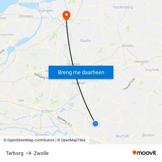 Terborg to Zwolle map