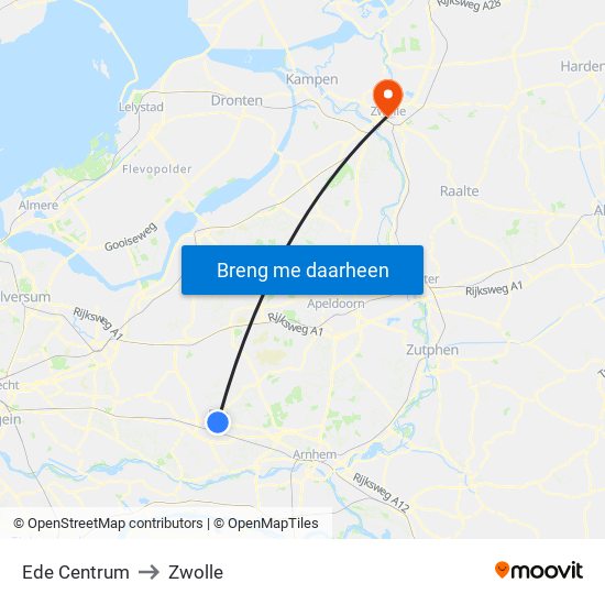 Ede Centrum to Zwolle map