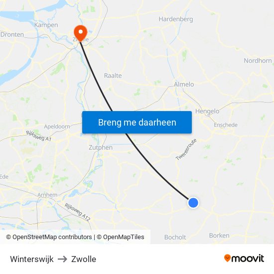 Winterswijk to Zwolle map