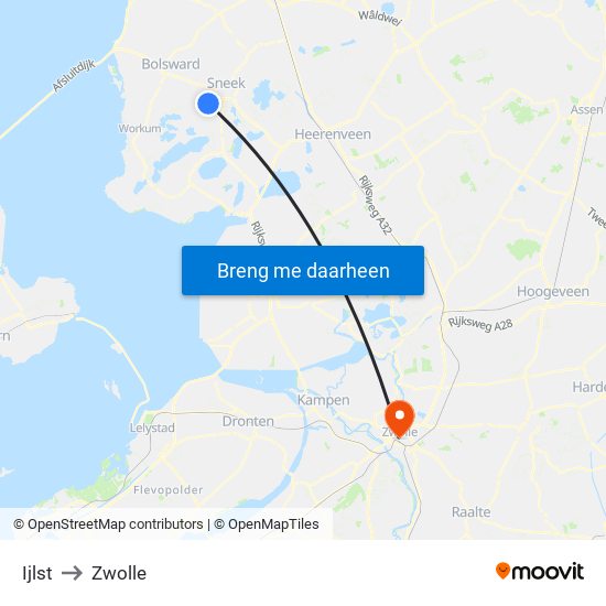 Ijlst to Zwolle map