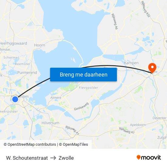 W. Schoutenstraat to Zwolle map
