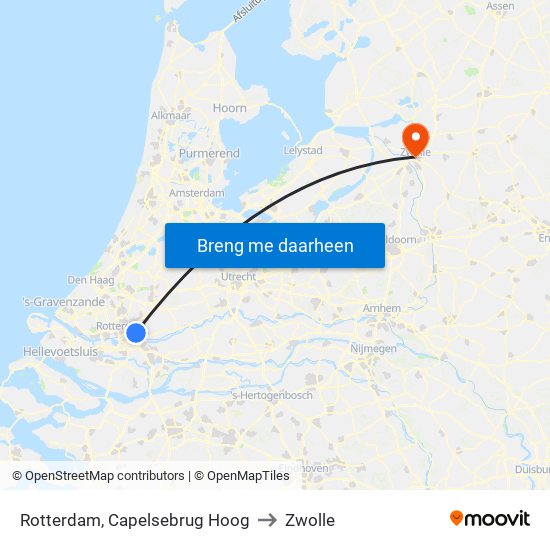 Rotterdam, Capelsebrug Hoog to Zwolle map