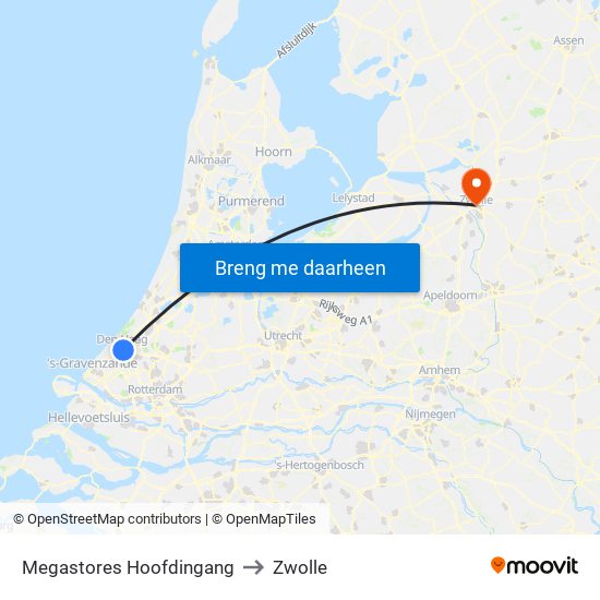 Megastores Hoofdingang to Zwolle map