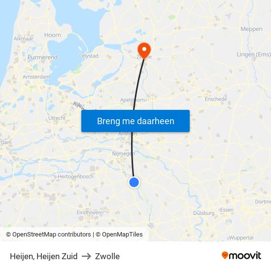 Heijen, Heijen Zuid to Zwolle map