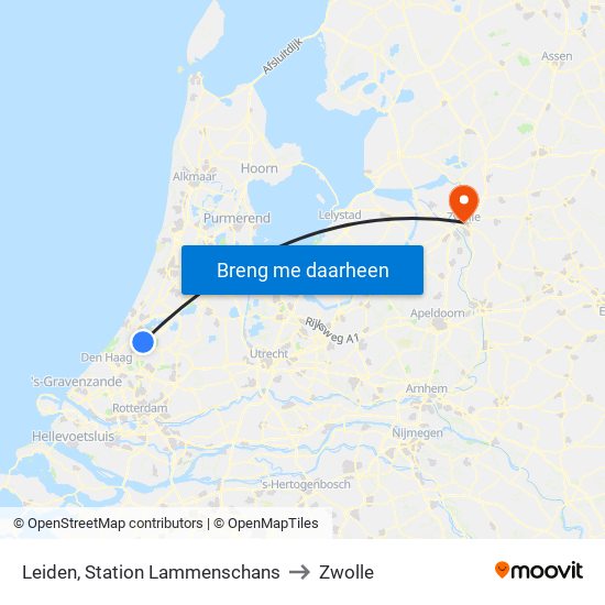 Leiden, Station Lammenschans to Zwolle map