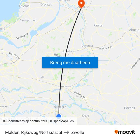 Malden, Rijksweg/Nertsstraat to Zwolle map