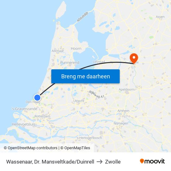 Wassenaar, Dr. Mansveltkade/Duinrell to Zwolle map
