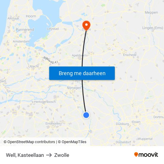 Well, Kasteellaan to Zwolle map