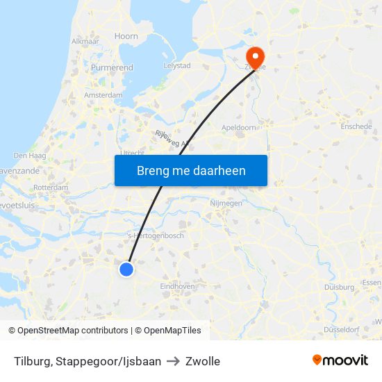 Tilburg, Stappegoor/Ijsbaan to Zwolle map