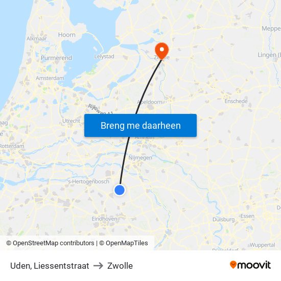 Uden, Liessentstraat to Zwolle map