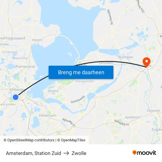 Amsterdam, Station Zuid to Zwolle map