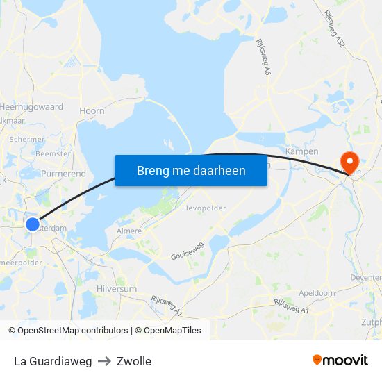 La Guardiaweg to Zwolle map