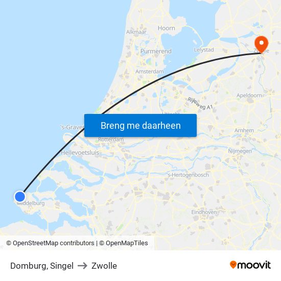 Domburg, Singel to Zwolle map