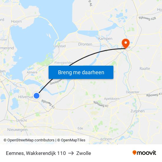 Eemnes, Wakkerendijk 110 to Zwolle map