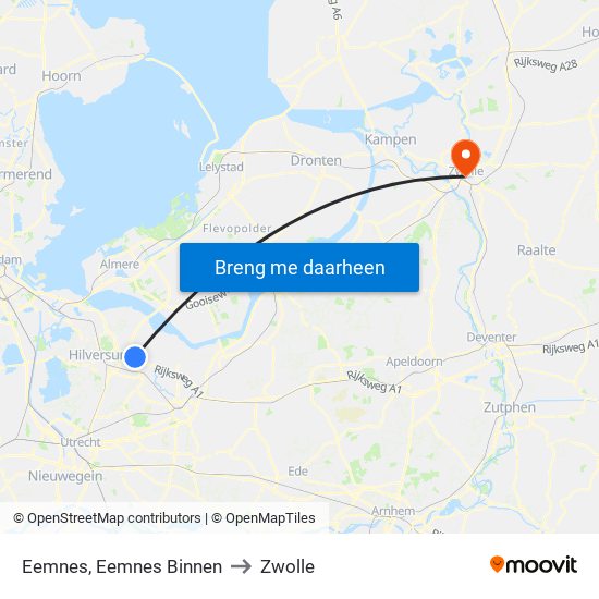Eemnes, Eemnes Binnen to Zwolle map