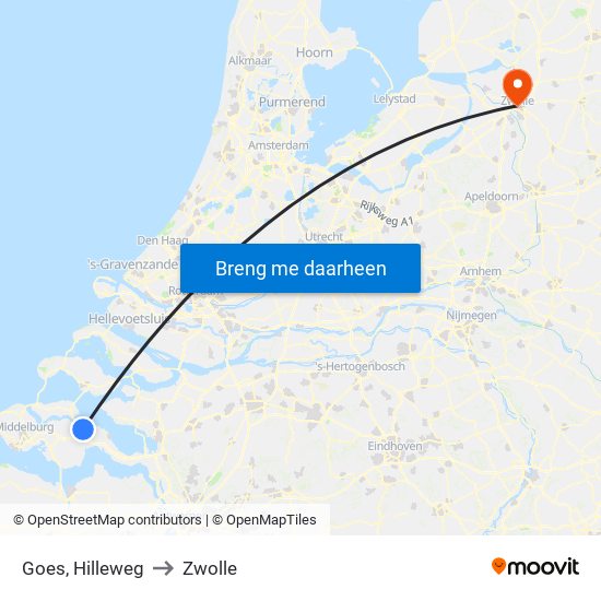 Goes, Hilleweg to Zwolle map