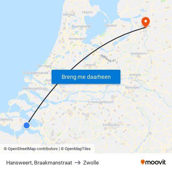 Hansweert, Braakmanstraat to Zwolle map