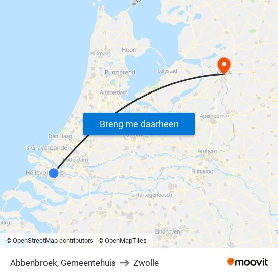 Abbenbroek, Gemeentehuis to Zwolle map